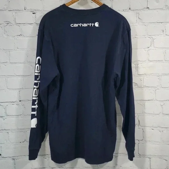 Men′s Carhartt Original Fit Crewneck Long Sleeve T-Shirt w Sleeve Logo Size S - Picture 7 of 11